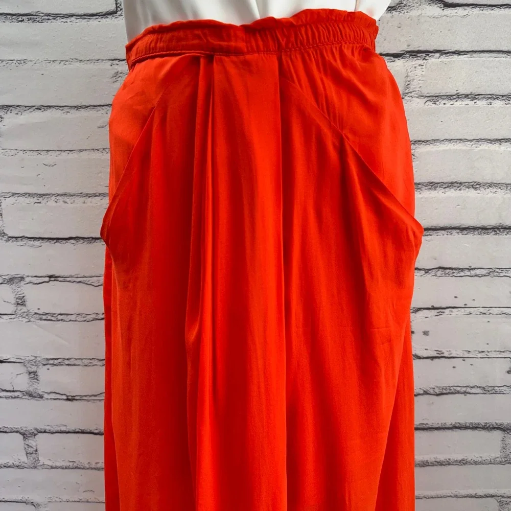 Banana Republic Crepe Drape Front Maxi Skirt XS Blood Orange Elastic Waist